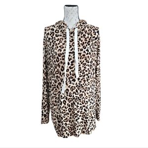 Zenana Black Tan Leopard Print Long Sleeve Hooded Tunic 2X